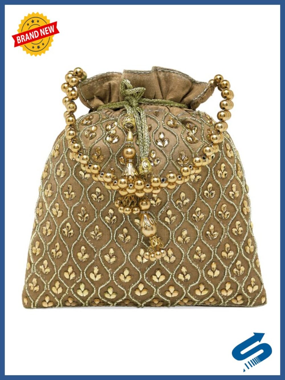 Handmade Silk Potli Wristlet Evening Bag Wedding Clutch Drawstring